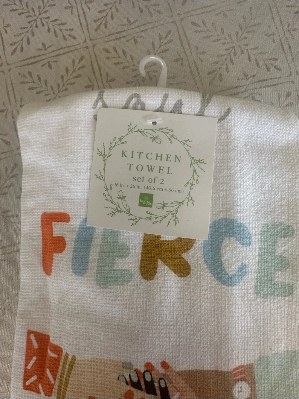 Home Kitchen 'Fierce' Cotton Tea Towel - White with Multicolor Print